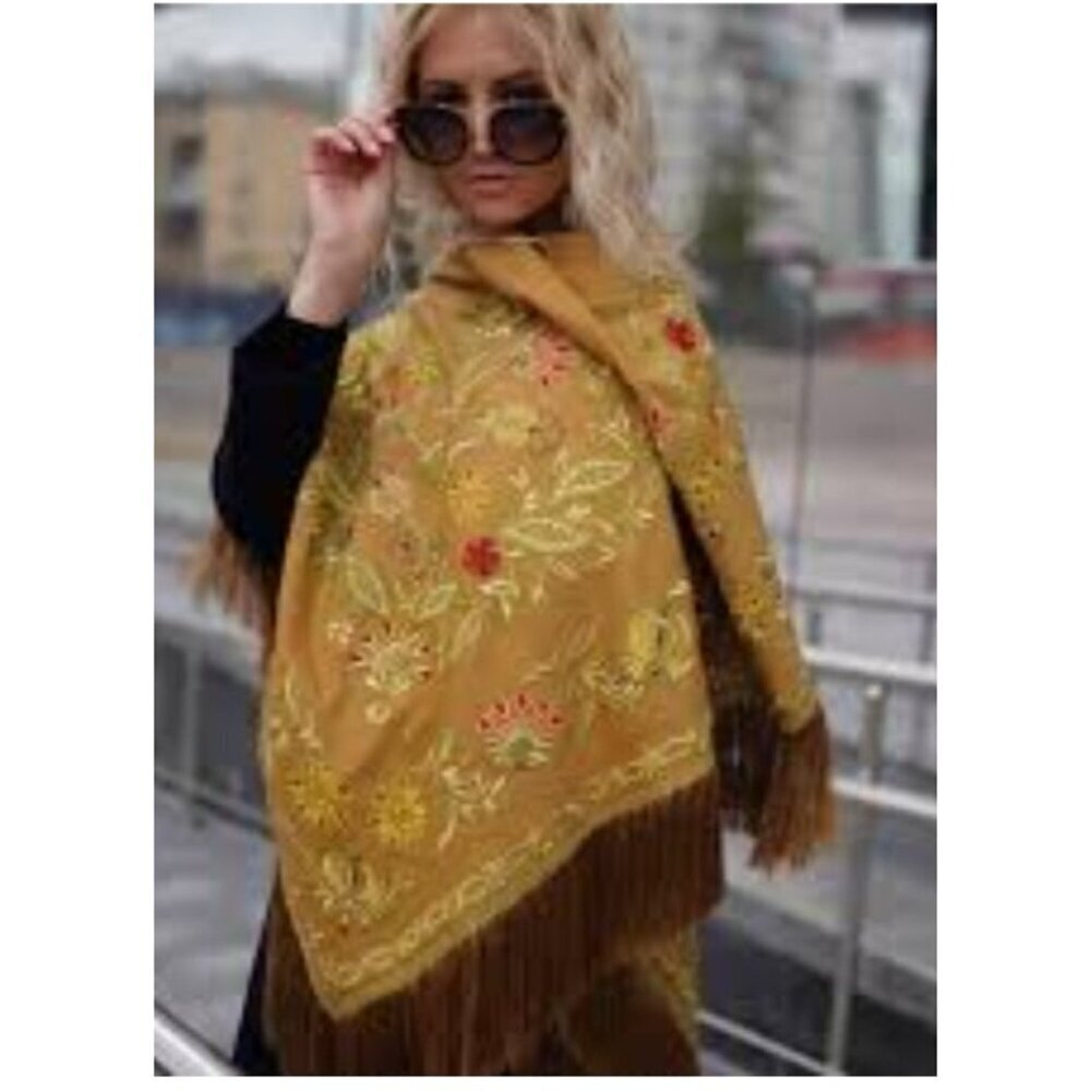 Fashion Embroidered large Paisley Wool /viscose Rugs Shawl Scarf Size 72…